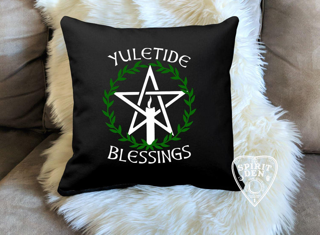 Yuletide Blessings Cotton Black Pillow - The Spirit Den